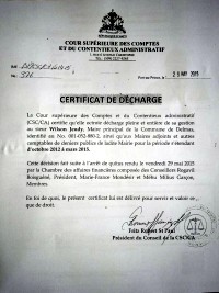 Haiti - Elections : Mayor of Delmas received his certificate of discharge