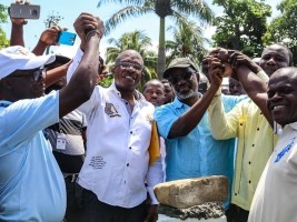 Haiti - Politic : Laying the foundation stone of the media library of St. Louis du Nord