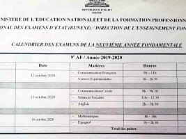 Haiti - FLASH : Calendar of exams for the 9th A.F. and number of points per exam