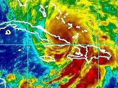 Haiti - Environment : Sandy, Haiti in red, first impacts
