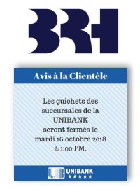 Haiti - NOTICE : The BRH opposes to the closure of banks this Tuesday...