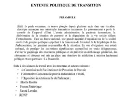 Haiti - Politic : «Transitional Political Agreement», text of the agreement of the opposition