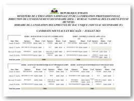 Haiti - FLASH : Calendar and schedules of the traditional BAC and NS4 exams