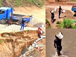Haiti - Environment : Massive and illegal sand mining on the banks of the Massacre River