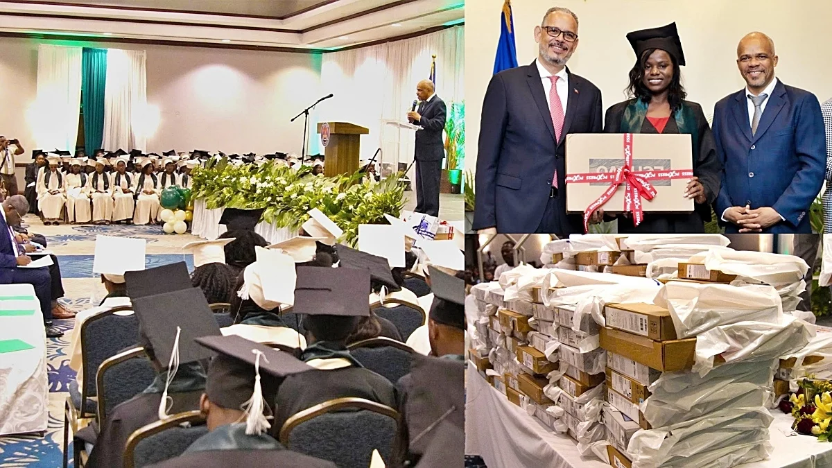 300 laptops pour les 300 élèves de la terminale du Lycée National de Pétion-ville