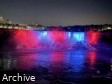 Haiti - May 18, 2022 : Niagara Falls illuminated with the colors of the flag of Haiti (Live camera)